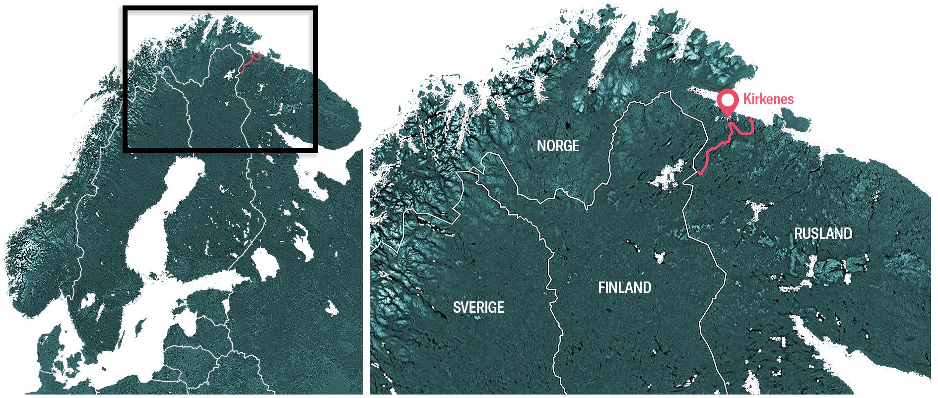 Kort over Kirkenes og omegn